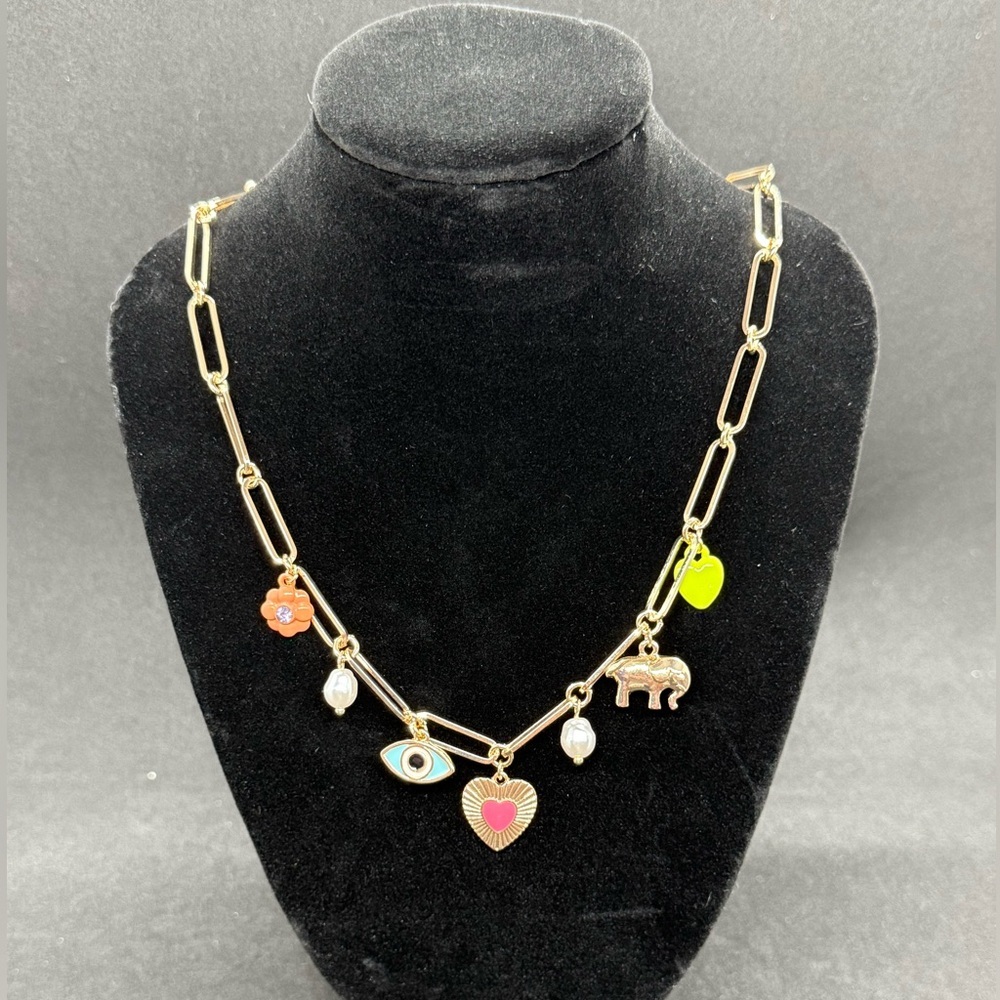 Ivory Ella Gold Link Necklace with Colorful Charms *save‎ the elephants *